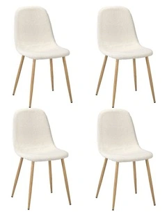 Oikiture 4x Dining Chairs Kitchen Accent Chair Lounge Sherpa White and Wooden