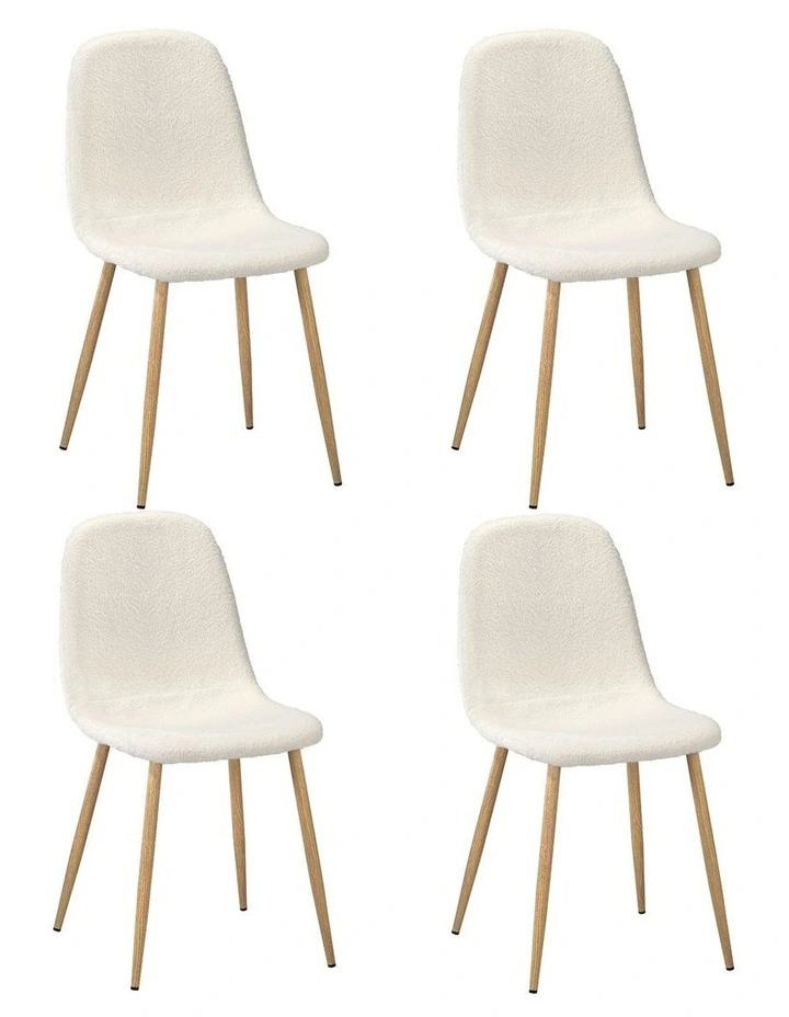 Oikiture 4x Dining Chairs Kitchen Accent Chair Lounge Sherpa White and Wooden image 4