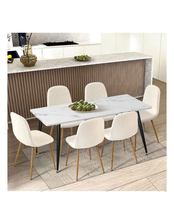 Oikiture 4x Dining Chairs Kitchen Accent Chair Lounge Sherpa White and Wooden image 5