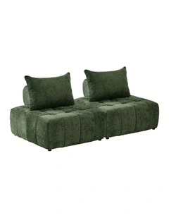 Oikiture 2x Chenille Modular Sofa Floor Lounge Chair w/Pillow TOFU Armless Green
