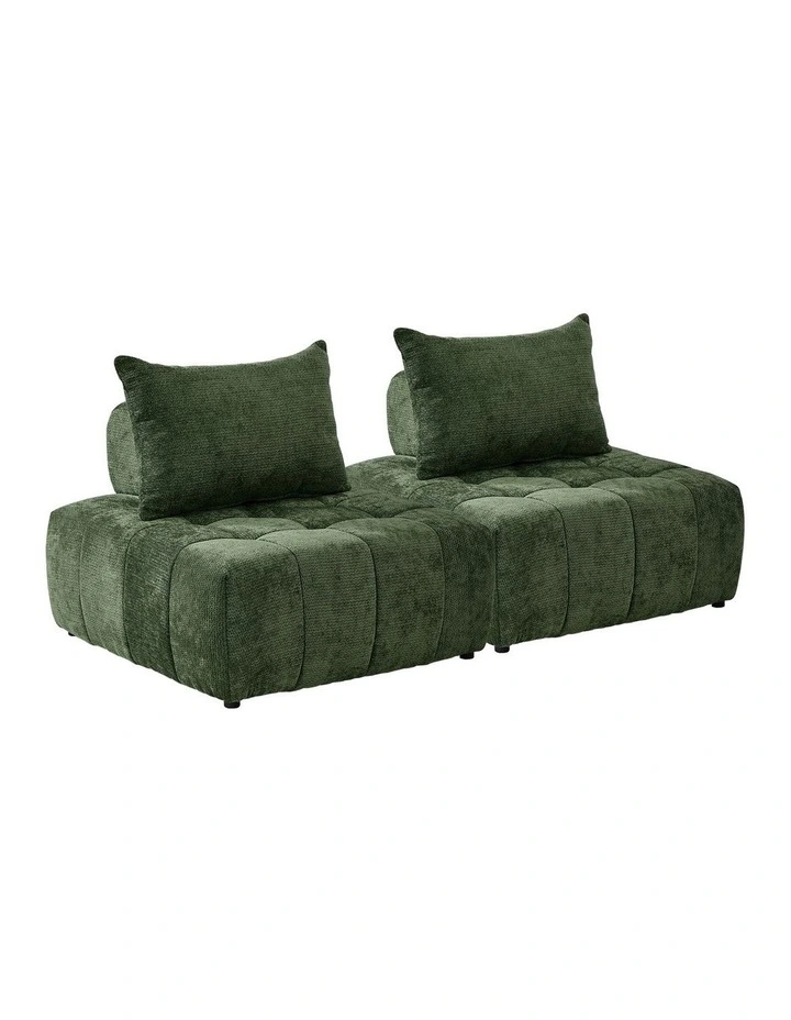 Oikiture 2x Chenille Modular Sofa Floor Lounge Chair w/Pillow TOFU Armless Green image 1