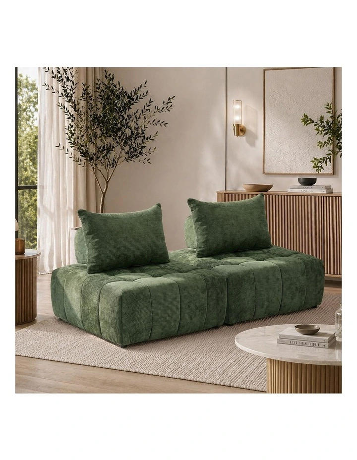 Oikiture 2x Chenille Modular Sofa Floor Lounge Chair w/Pillow TOFU Armless Green image 4