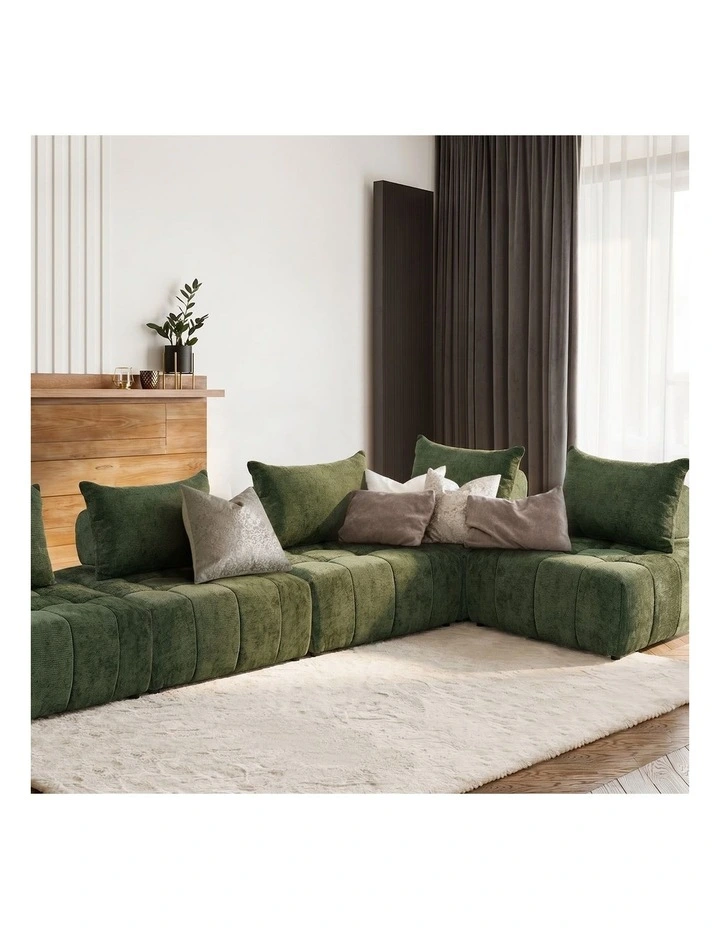 Oikiture 2x Chenille Modular Sofa Floor Lounge Chair w/Pillow TOFU Armless Green image 7