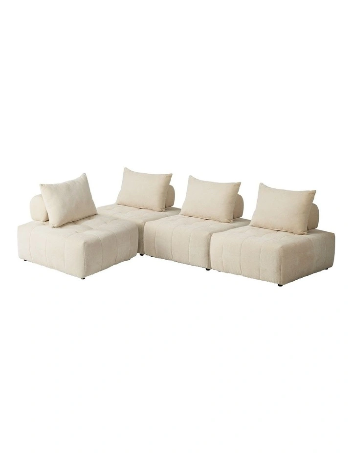 Oikiture 4x Chenille Modular Sofa Floor Lounge Chair w/Pillow TOFU Armless Beige image 1