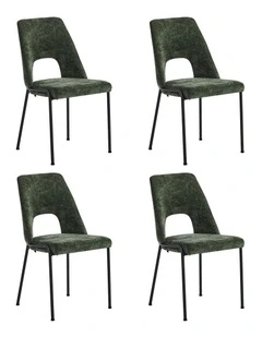 Oikiture 4x Dining Chairs Chenille Fabric Kitchen Side Chair Green