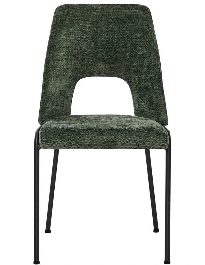 Oikiture 4x Dining Chairs Chenille Fabric Kitchen Side Chair Green image 2