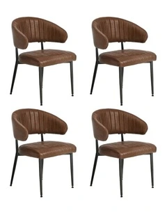 Oikiture 4x PU Leather Dining Chair Kitchen Padded Seat Brown