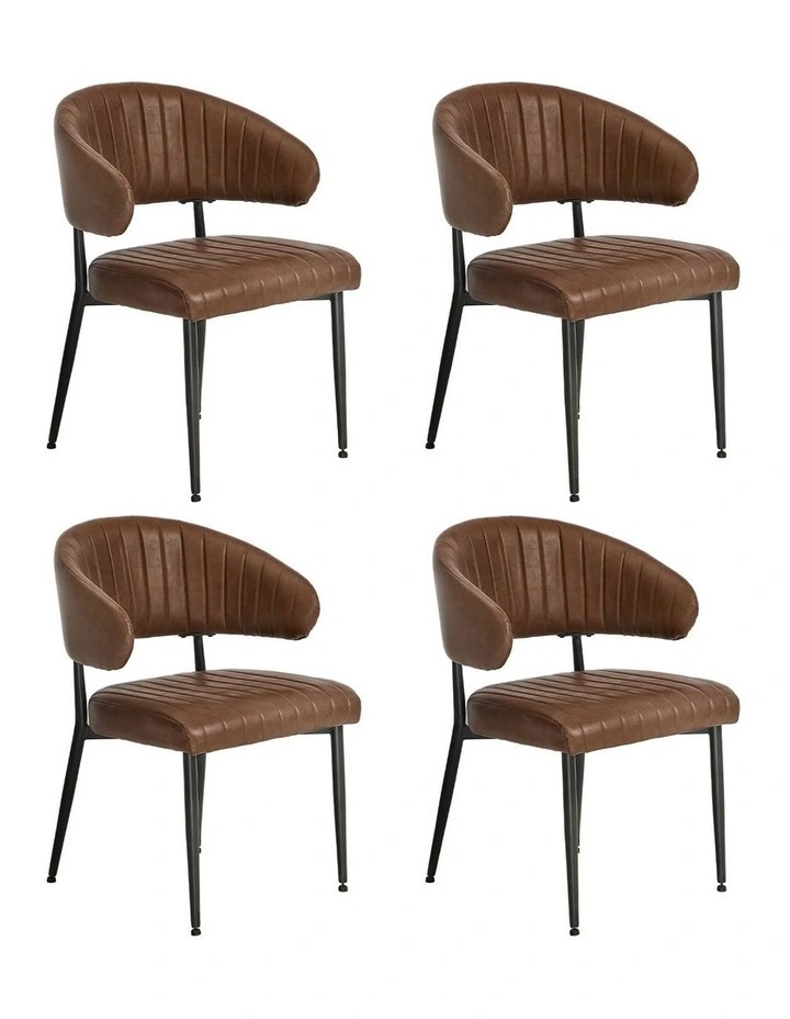 Oikiture 4x PU Leather Dining Chair Kitchen Padded Seat Brown image 1