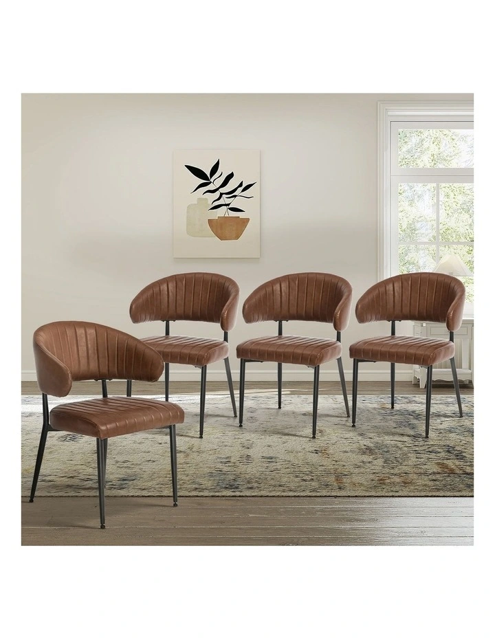 Oikiture 4x PU Leather Dining Chair Kitchen Padded Seat Brown image 4