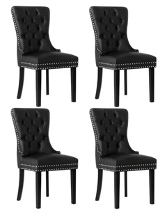 Oikiture 4x Dining Chairs Upholstered French Provincial Tufted PU Leather Black