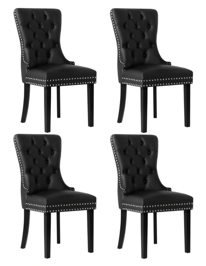 Oikiture 4x Dining Chairs Upholstered French Provincial Tufted PU Leather Black image 1