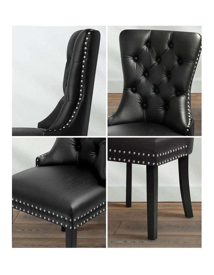 Oikiture 4x Dining Chairs Upholstered French Provincial Tufted PU Leather Black image 6
