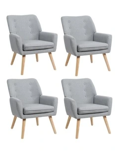 Oikiture 4x Armchair Lounge Chair Linen Accent Armchairs Tub Chairs Sofa Grey