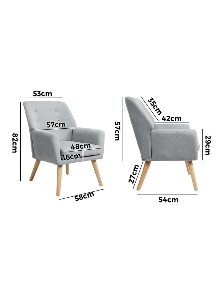 Oikiture 4x Armchair Lounge Chair Linen Accent Armchairs Tub Chairs Sofa Grey image 3