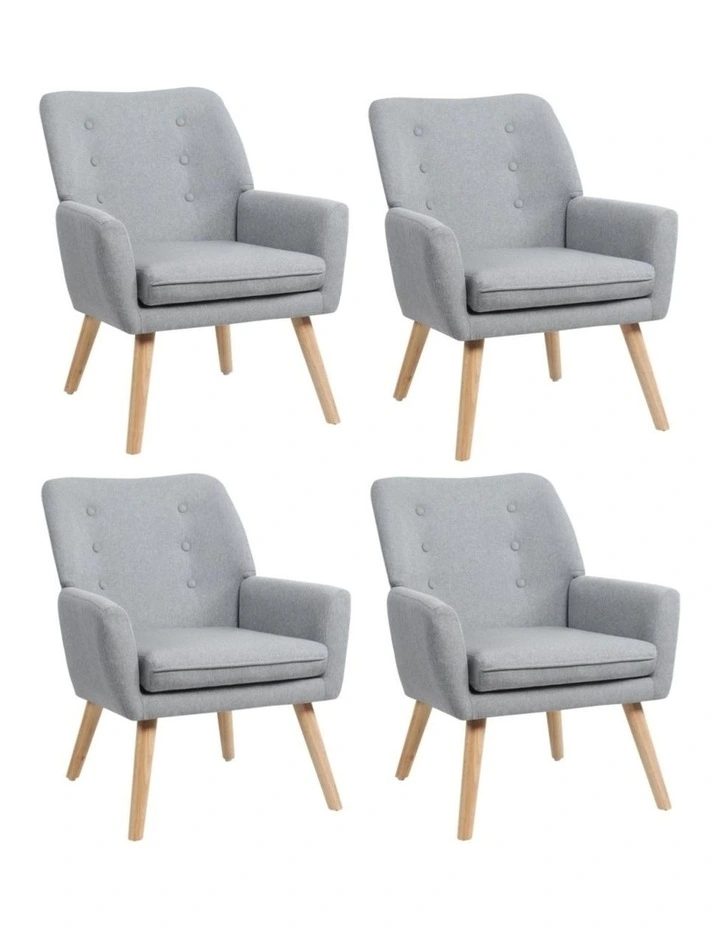 Oikiture 4x Armchair Lounge Chair Linen Accent Armchairs Tub Chairs Sofa Grey image 4