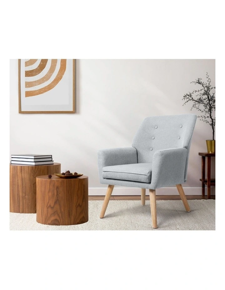 Oikiture 4x Armchair Lounge Chair Linen Accent Armchairs Tub Chairs Sofa Grey image 5