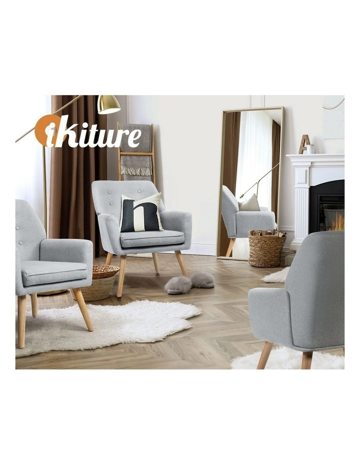 Oikiture 4x Armchair Lounge Chair Linen Accent Armchairs Tub Chairs Sofa Grey image 7