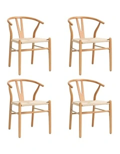 Oikiture Set of 4 Wooden Dining Chair Cafe Lounge Seat Wishbone Shaped Chair