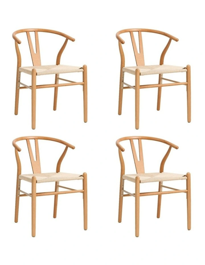 Oikiture Set of 4 Wooden Dining Chair Cafe Lounge Seat Wishbone Shaped Chair image 1