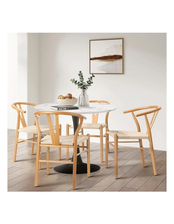 Oikiture Set of 4 Wooden Dining Chair Cafe Lounge Seat Wishbone Shaped Chair image 5