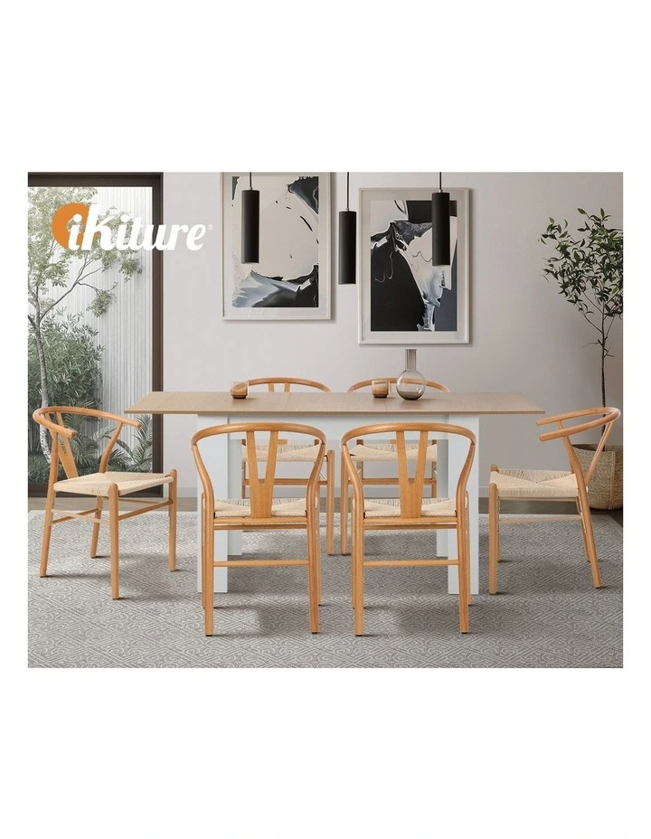 Oikiture Set of 4 Wooden Dining Chair Cafe Lounge Seat Wishbone Shaped Chair image 7