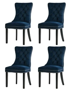 Oikiture 4x Velvet Dining Chairs Upholstered French Provincial Tufted Blue