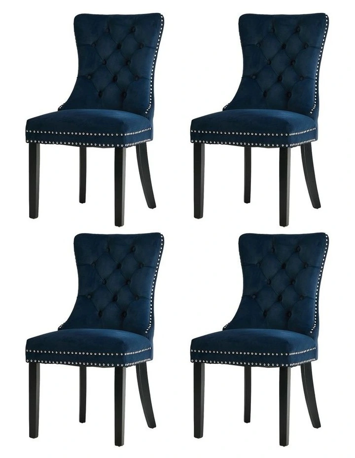 Oikiture 4x Velvet Dining Chairs Upholstered French Provincial Tufted Blue image 1
