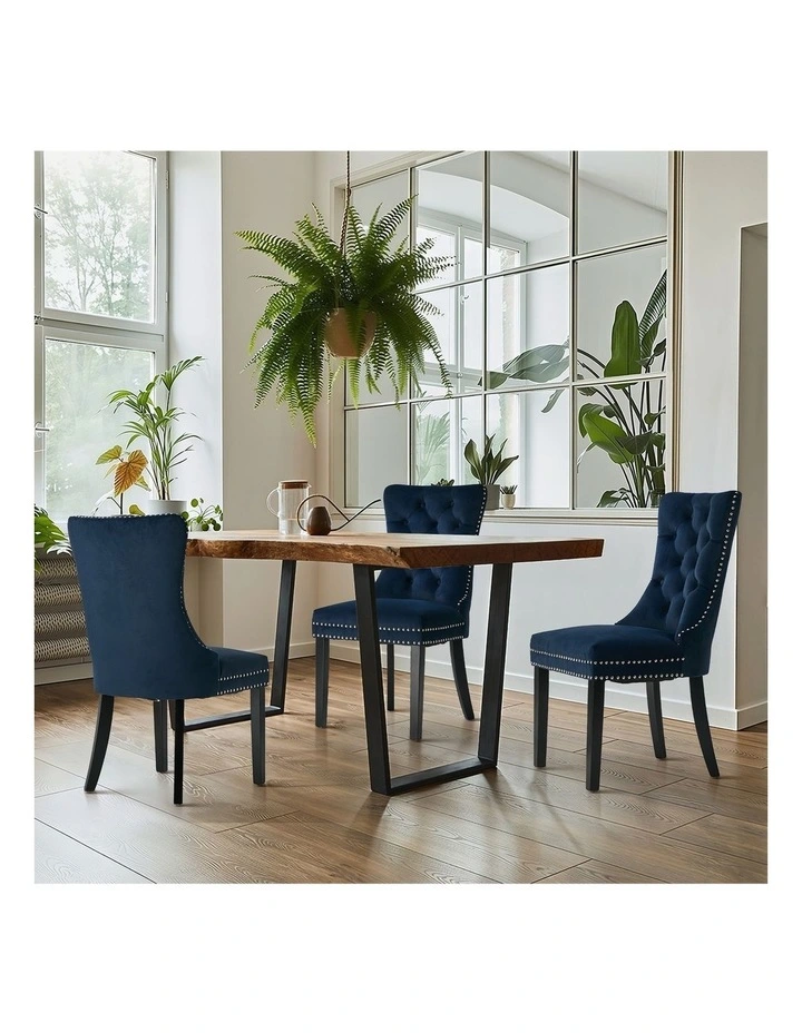 Oikiture 4x Velvet Dining Chairs Upholstered French Provincial Tufted Blue image 5