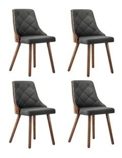 Oikiture Dining Chairs Wooden Chair Kitchen Cafe Faux Linen fabric Padded Seatx4