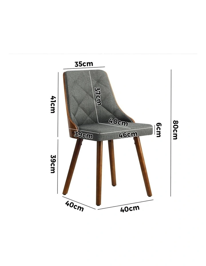 Oikiture Dining Chairs Wooden Chair Kitchen Cafe Faux Linen fabric Padded Seatx4 image 3