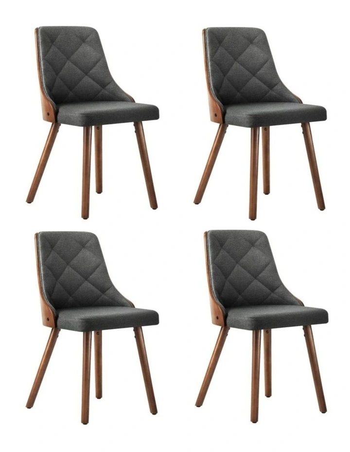 Oikiture Dining Chairs Wooden Chair Kitchen Cafe Faux Linen fabric Padded Seatx4 image 4
