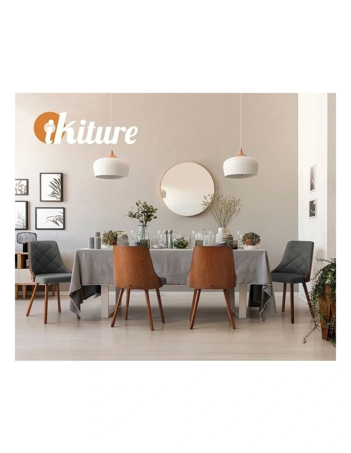 Oikiture Dining Chairs Wooden Chair Kitchen Cafe Faux Linen fabric Padded Seatx4 image 7