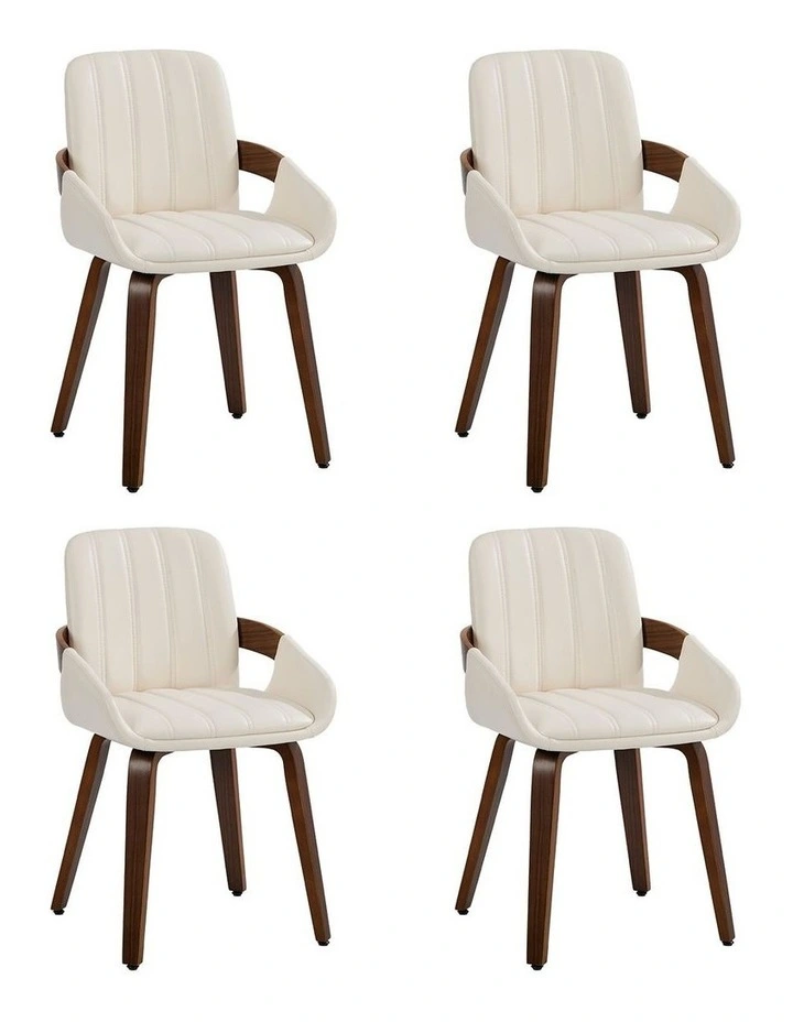 Oikiture 4x Dining Chairs PU Leather Kitchen Chairs Bentwood Armchair Beige image 1