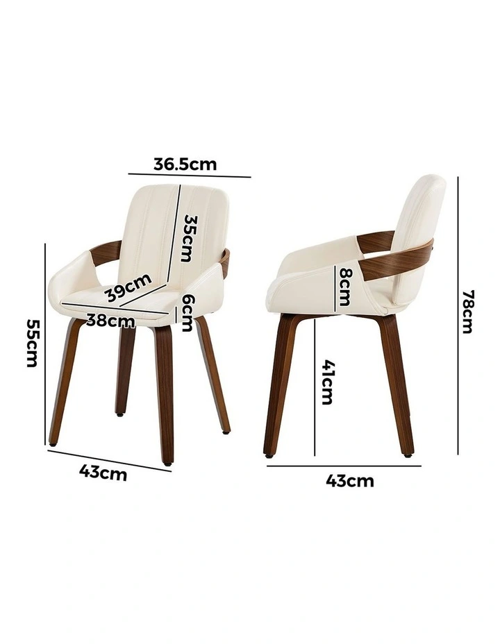 Oikiture 4x Dining Chairs PU Leather Kitchen Chairs Bentwood Armchair Beige image 3