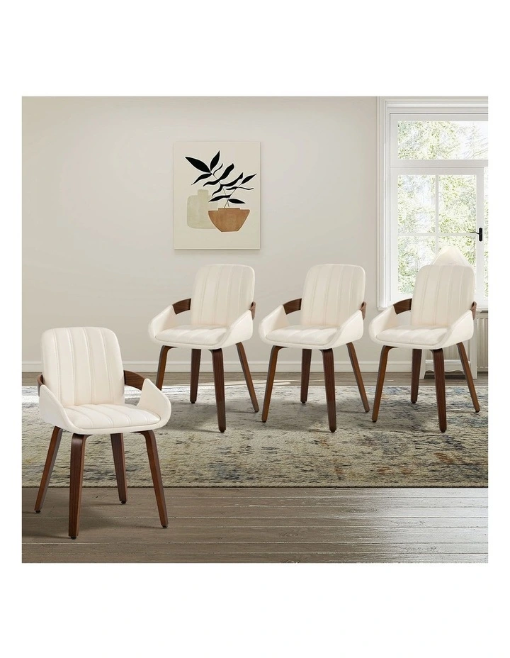 Oikiture 4x Dining Chairs PU Leather Kitchen Chairs Bentwood Armchair Beige image 4