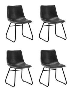 Oikiture 4x Dining Chairs Kitchen Chair Lounge Retro Padded Seat PU Grey