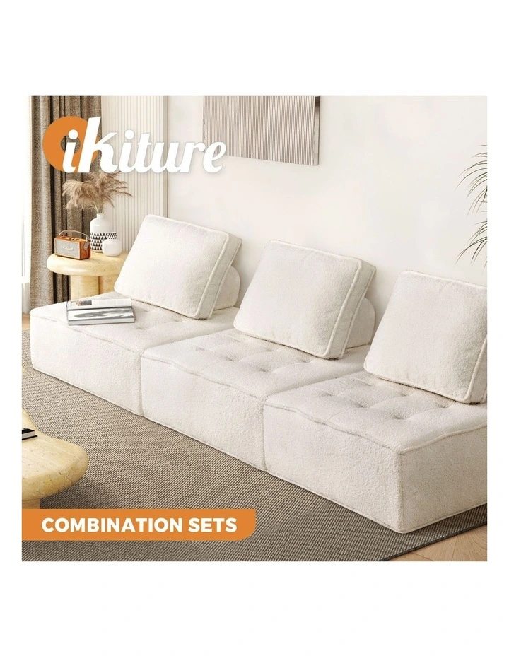 Oikiture 3PCS Modular Sofa Lounge Chair Armless TOFU Back Sherpa White image 4