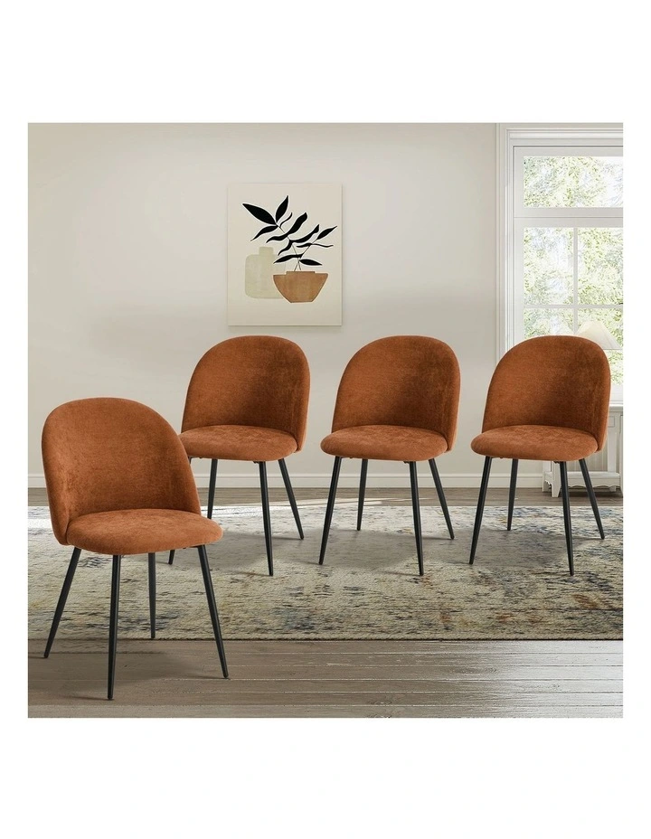 Oikiture 4x Dining Chairs Accent Chair Armchair Kitchen Upholstered Linen Orange image 4