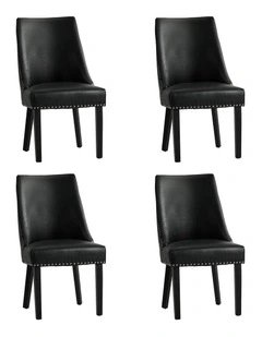 Oikiture 4PCs PU Leather Dining Chair Kitchen Padded Seat Winglet Design Black