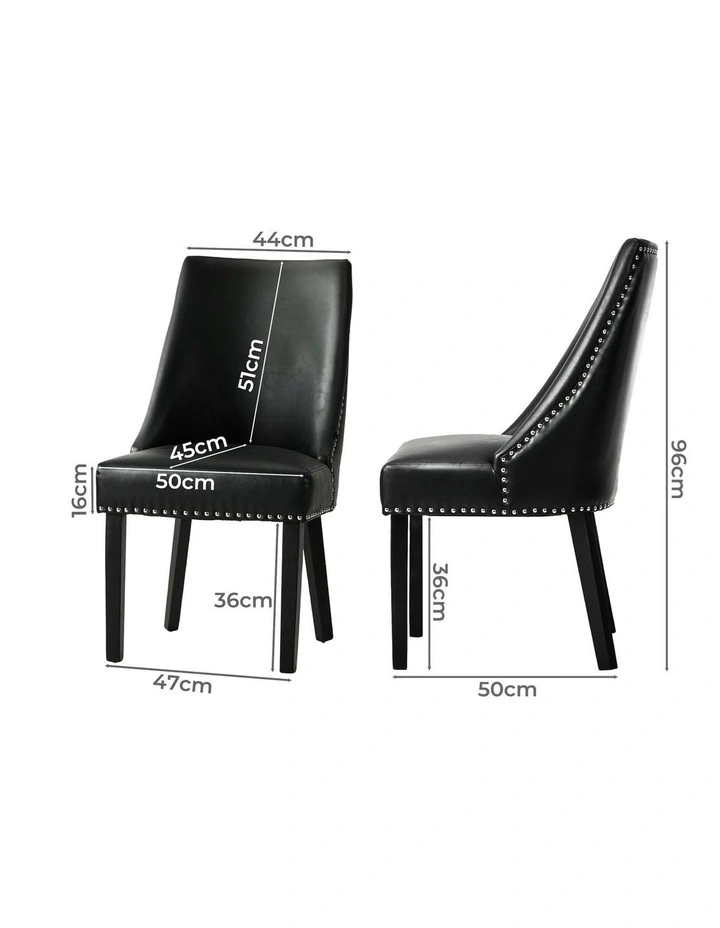 Oikiture 4PCs PU Leather Dining Chair Kitchen Padded Seat Winglet Design Black image 2