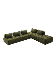 Oikiture 6 Seater Boucle Modular Sofa & Ottoman Set Armless TOFU Back Green