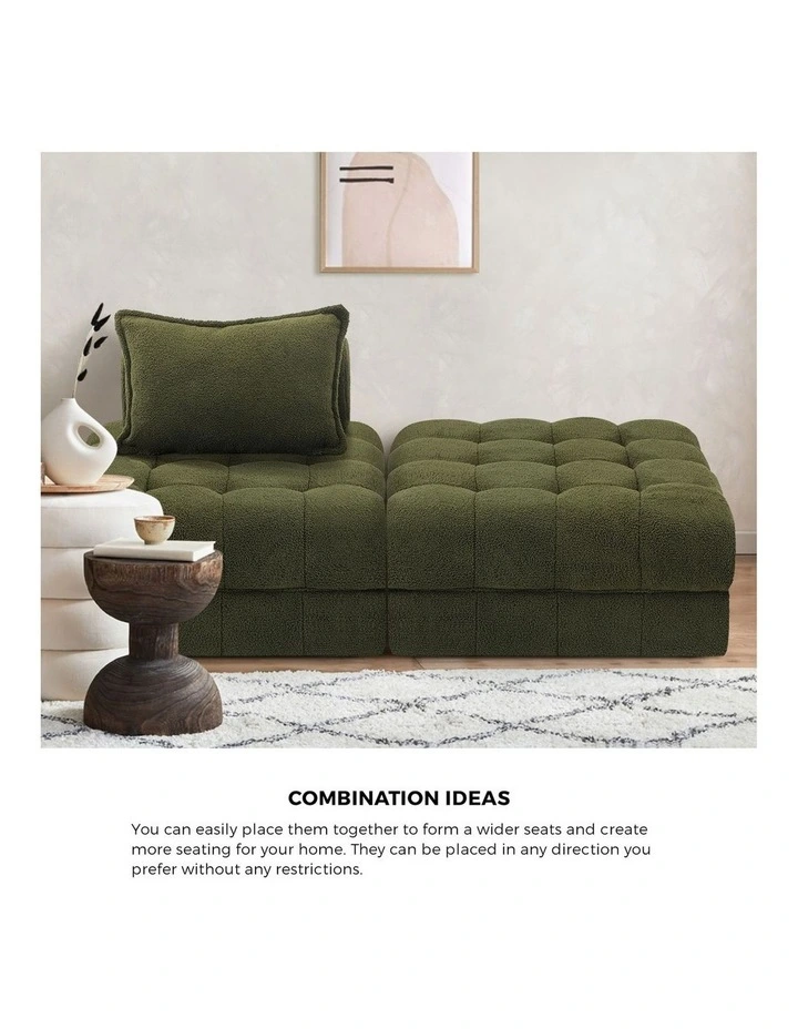 Oikiture 6 Seater Boucle Modular Sofa & Ottoman Set Armless TOFU Back Green image 5