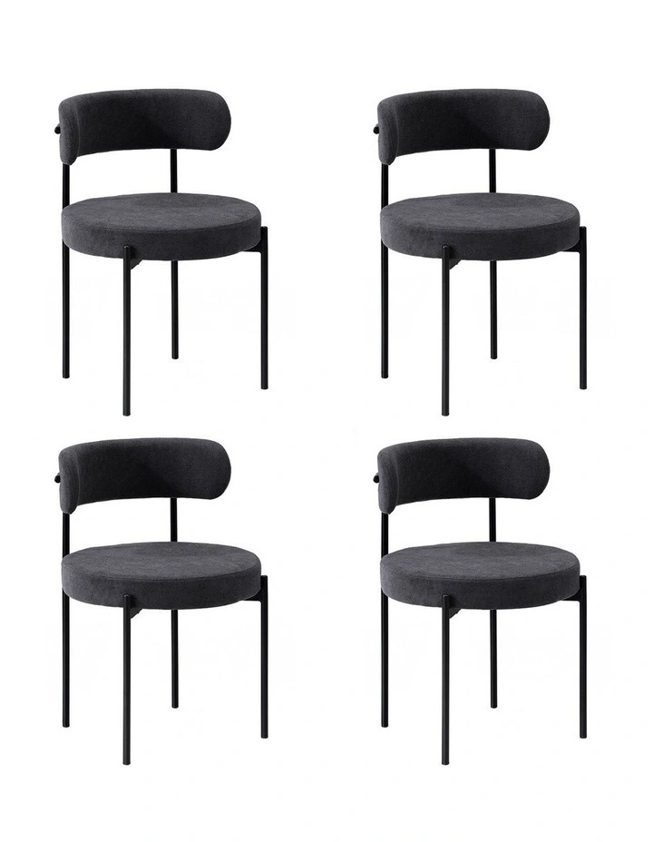 Oikiture 4x Dining Chair Round Boucle Kitchen Lounge Seats Backrest Dark Grey image 4