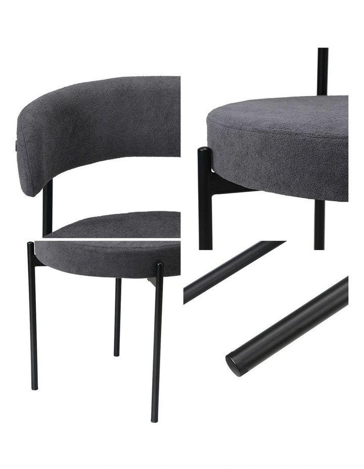 Oikiture 4x Dining Chair Round Boucle Kitchen Lounge Seats Backrest Dark Grey image 6