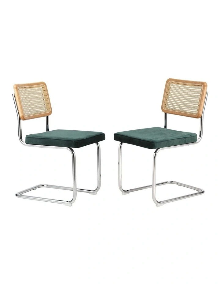 Oikiture 4x Rattan Dining Chair Cesca Replica Cantilever Velvet Padded Green image 1