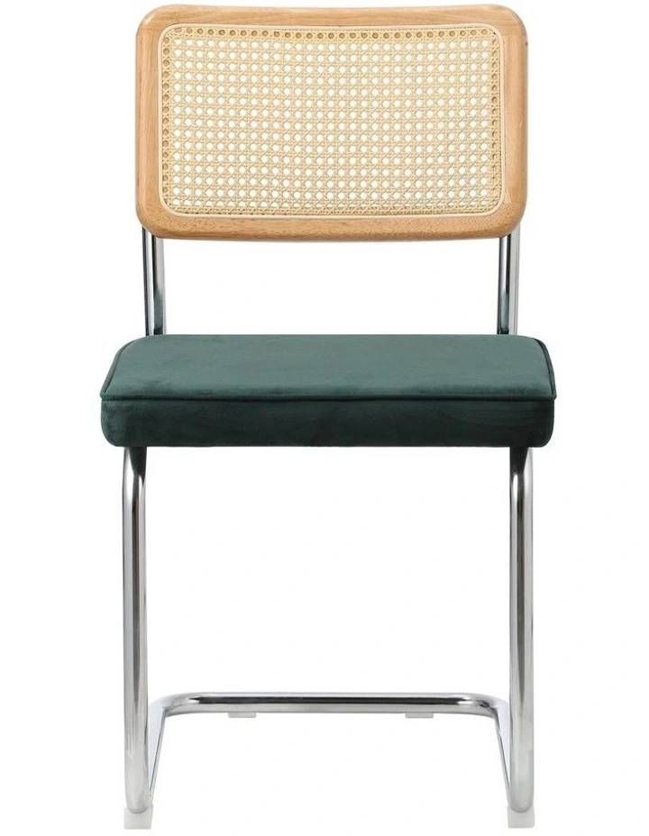 Oikiture 4x Rattan Dining Chair Cesca Replica Cantilever Velvet Padded Green image 2