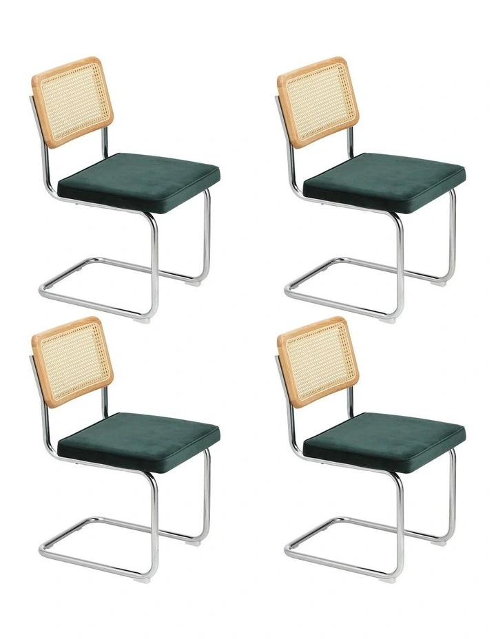 Oikiture 4x Rattan Dining Chair Cesca Replica Cantilever Velvet Padded Green image 4