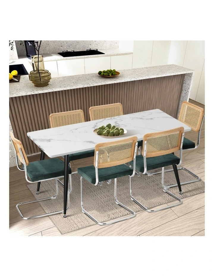 Oikiture 4x Rattan Dining Chair Cesca Replica Cantilever Velvet Padded Green image 5