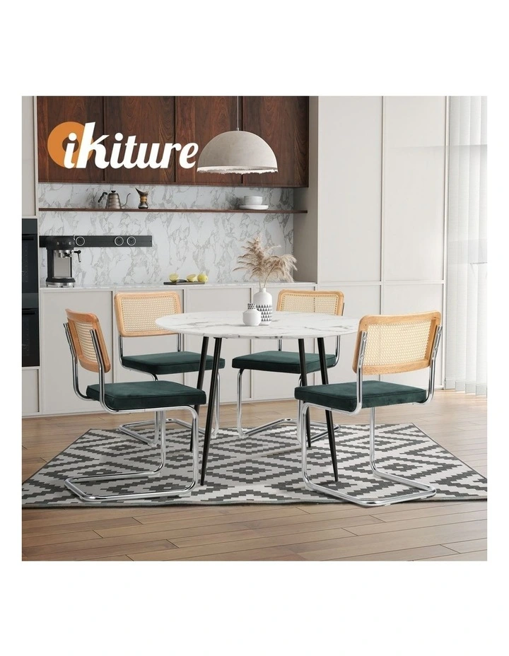 Oikiture 4x Rattan Dining Chair Cesca Replica Cantilever Velvet Padded Green image 7
