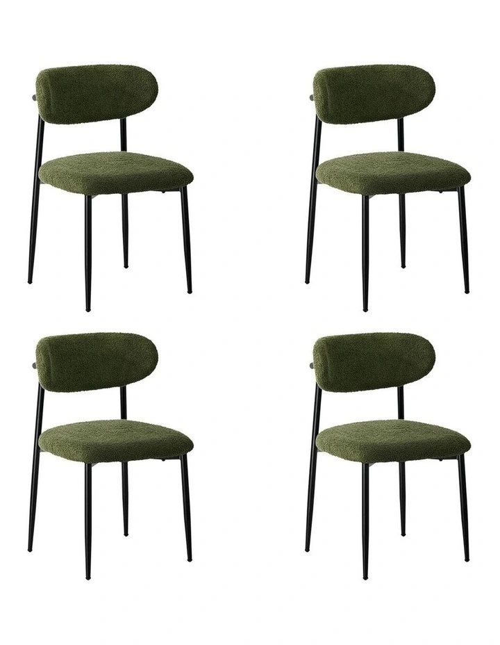 Oikiture 4x Dining Chairs Kitchen Chair Cafe Lounge Chair Boucle Black&Green image 4